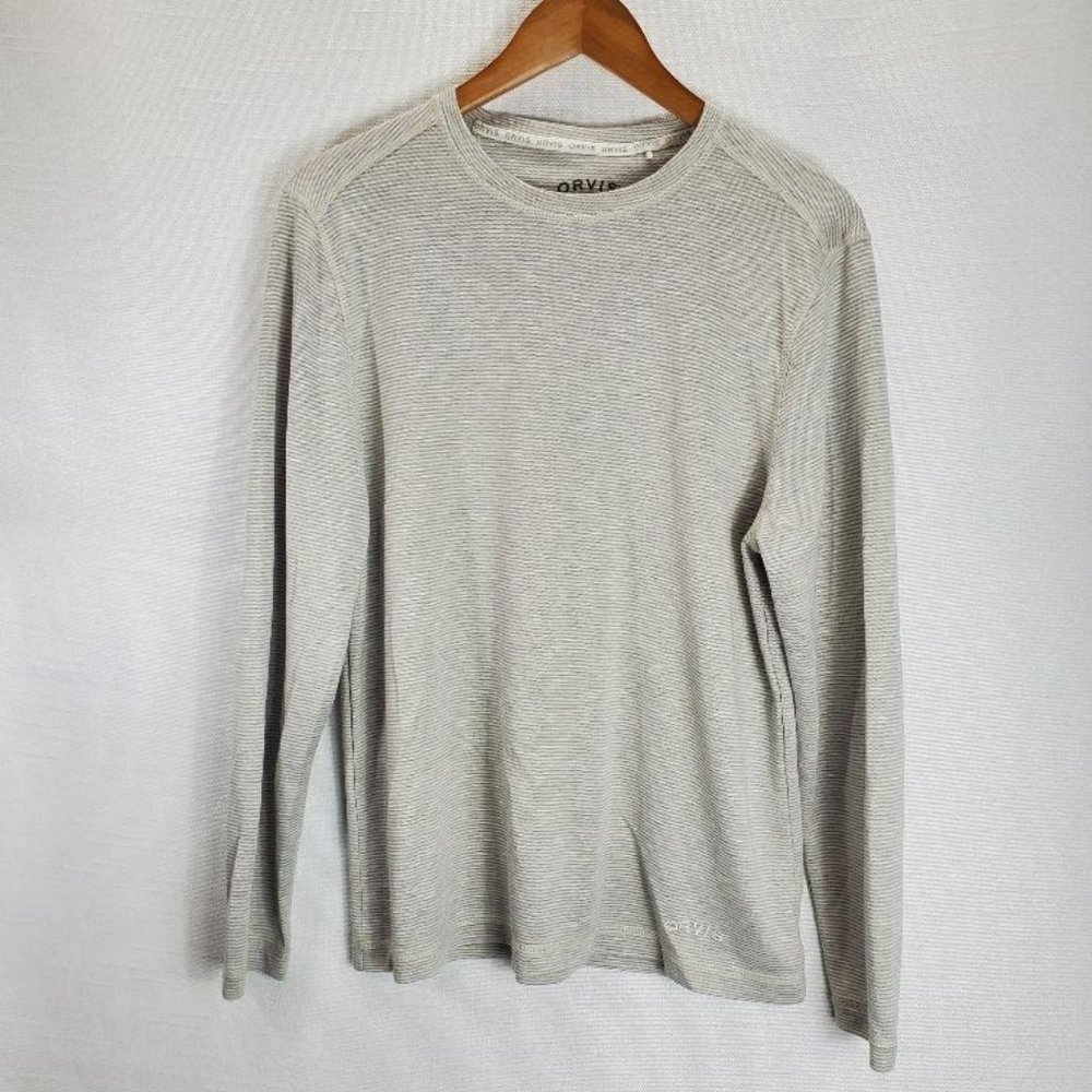 Orvis Classic Collection Shirt Mens M Cream/Gray Stripe Pullover Longsleeve Soft - Picture 1 of 9